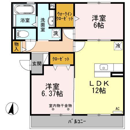 サザンクロスA(2LDK/2階)の間取り写真