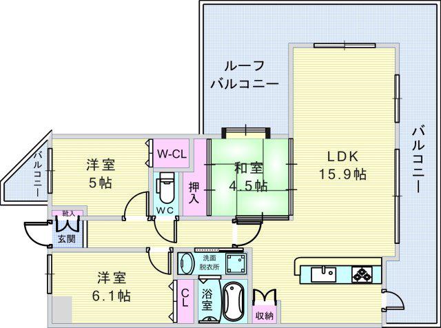 フュージョンコート豊中千里園(3LDK/6階)の間取り写真