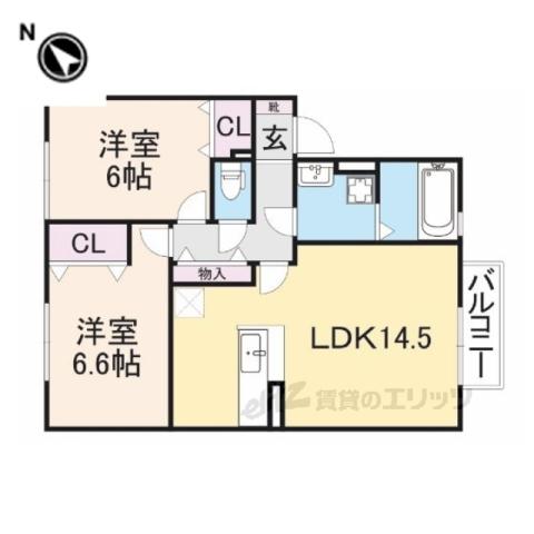 コンフォール・ヴィラ B棟(2LDK/2階)の間取り写真