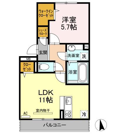 ミッドレジデンスA棟(1LDK/1階)の間取り写真