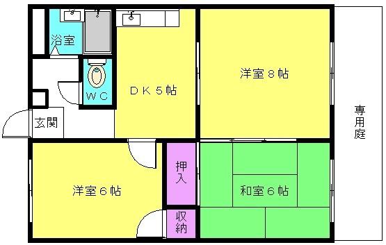 ヴィラ東加古川(3DK/1階)の間取り写真