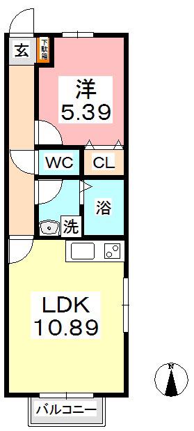 クレモンポイントB棟(1LDK/2階)の間取り写真