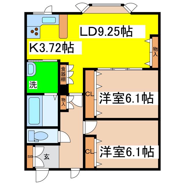ラ・グラース昭和南(2LDK/1階)の間取り写真