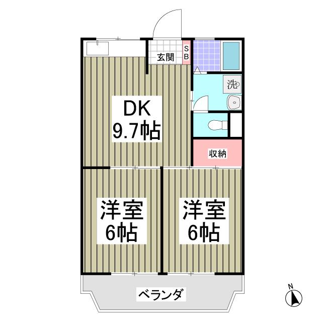 風見鶏グランドハイツI(2DK/3階)の間取り写真