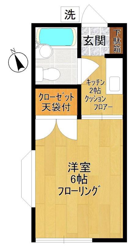 シルキーハイツ(1K/2階)の間取り写真