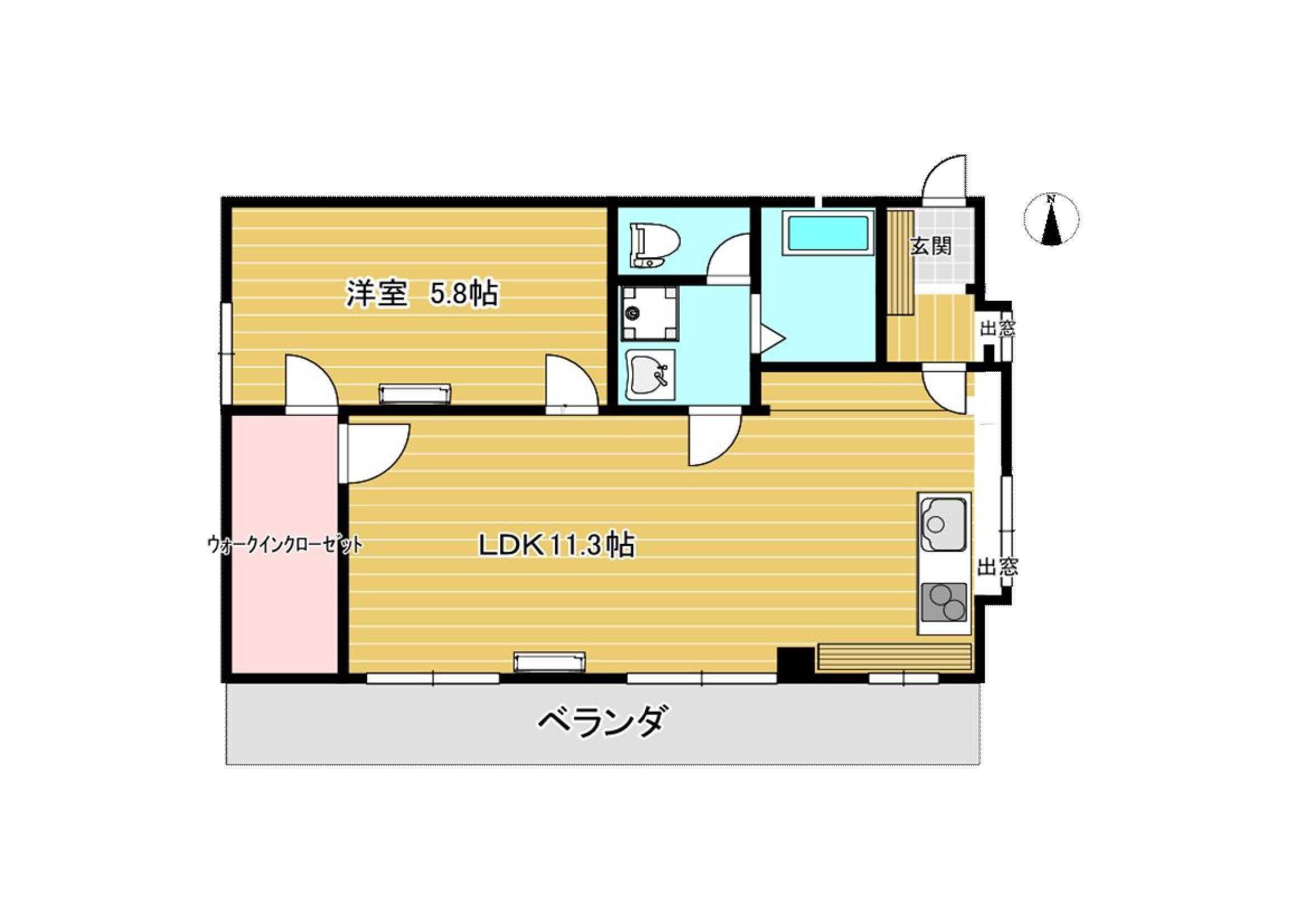 NKビル(1LDK/2階)の間取り写真