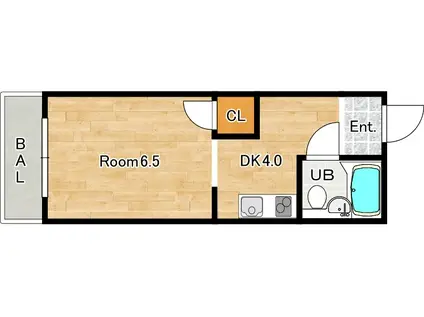 ヴィラ楠の木(1DK/2階)の間取り写真