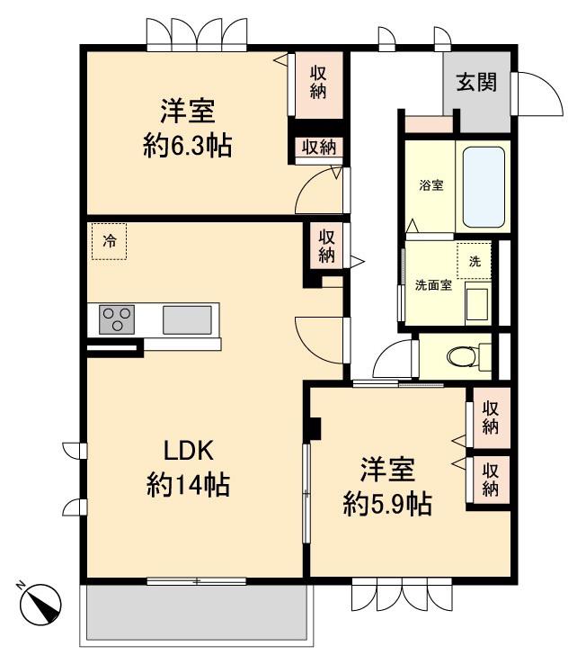 ネオササラA(2LDK/2階)の間取り写真