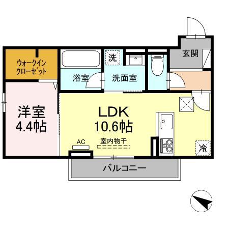 キャトル・セゾン(1LDK/1階)の間取り写真