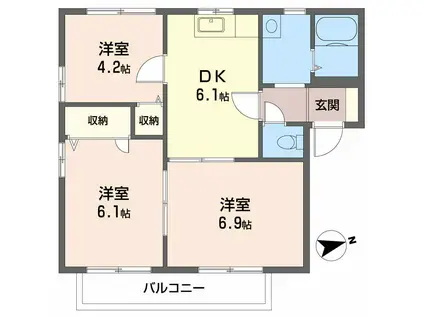 アネックス立岩B(3DK/2階)の間取り写真