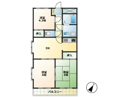 フィオーレ栗の葉(3DK/2階)の間取り写真