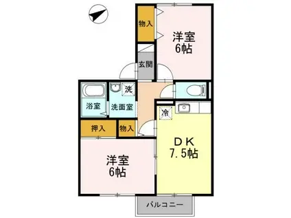 ロイヤルガーデン須田ノ木C(2DK/2階)の間取り写真