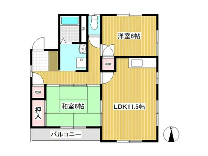 コーポ上原(2LDK/1階)の間取り写真