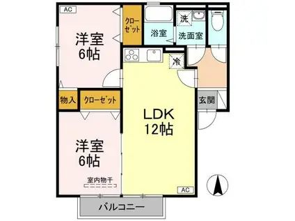 カンファタブルB棟(2LDK/1階)の間取り写真