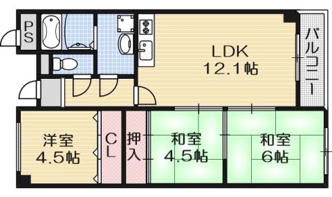 プランドール耳原(3LDK/4階)の間取り写真