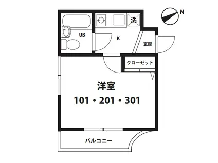 セルシオン相模原I(1K/2階)の間取り写真