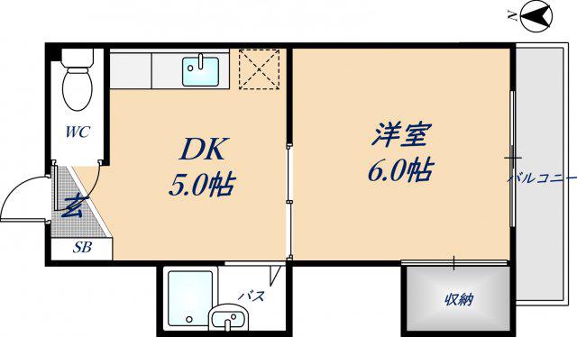 ディバージョン島之内(1DK/2階)の間取り写真