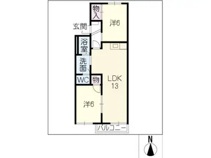 サザンウィンド C棟(2LDK/2階)の間取り写真