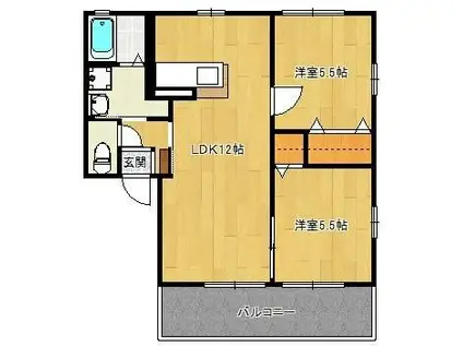 オーキッドA棟(2LDK/1階)の間取り写真