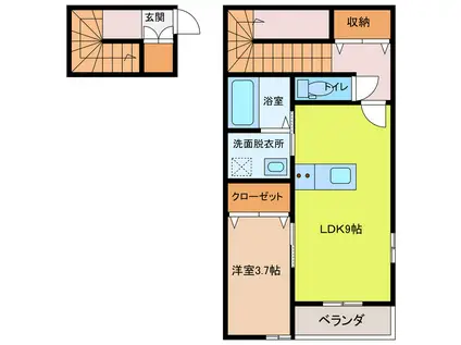 ドルチェ・ヴィータ東与賀B(1LDK/2階)の間取り写真