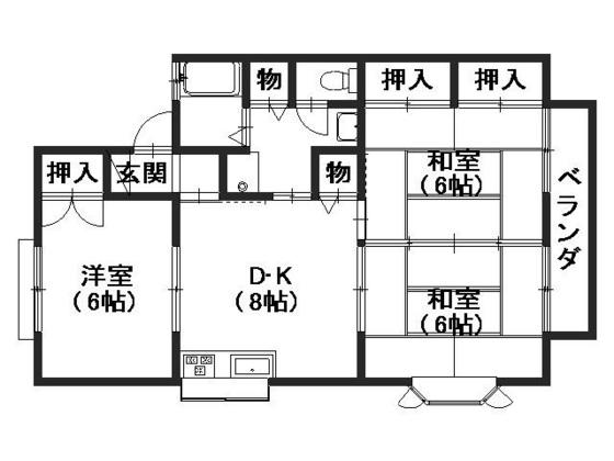 セジュール野北C棟(3DK/2階)の間取り写真