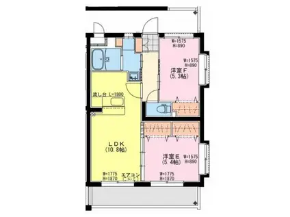 ヒカオオリエントマンション南棟(2LDK/2階)の間取り写真