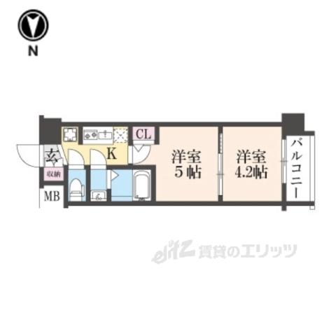エステムコート京都二条(2K/4階)の間取り写真