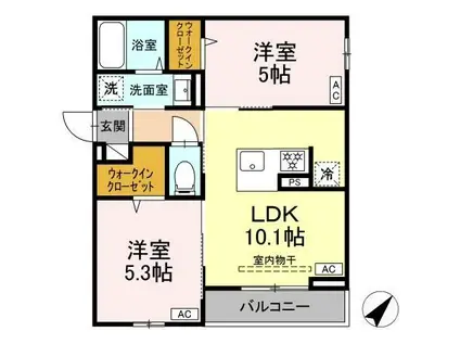 アセット-コート曙町(2LDK/2階)の間取り写真