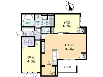 グランフォレスト流星台(2LDK/1階)の間取り写真
