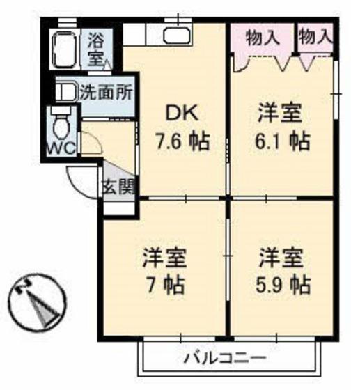 ポルックス(3DK/2階)の間取り写真
