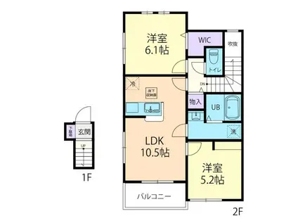 双葉郡楢葉町テラスハウス B(2LDK/2階)の間取り写真