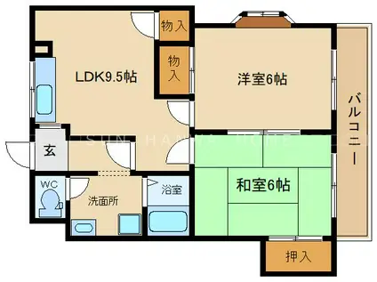 ハイデンス山本2(2LDK/2階)の間取り写真