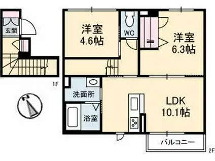 シトロニエ(2LDK/2階)の間取り写真