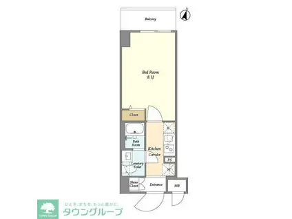 LIME RESIDENCE HIRATSUKA ウエスト(1K/8階)の間取り写真