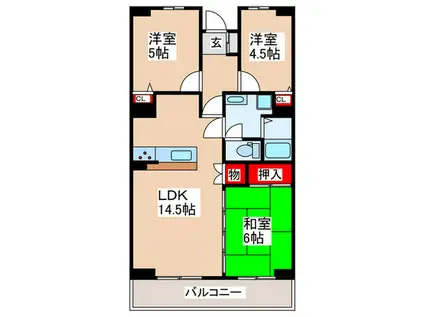 スクエア玉川上水7号棟(3LDK/11階)の間取り写真