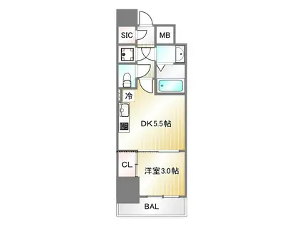 セレニテ神戸ミラク(1DK/9階)の間取り写真