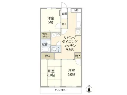 クレインパレス南大泉 B棟(3LDK/3階)の間取り写真