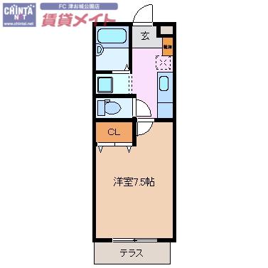 サクシード栗真(1K/1階)の間取り写真