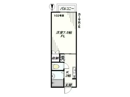 カーサアールイー(1K/1階)の間取り写真