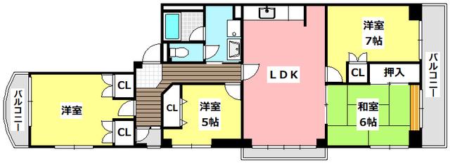ゼンコウコーポラス8号館(4LDK/4階)の間取り写真