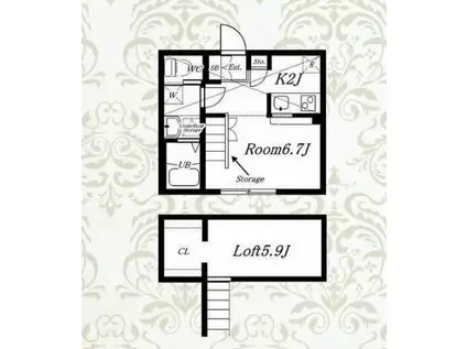 PRIMA ART 海老名(1K/2階)の間取り写真