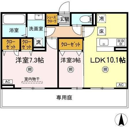 トリシア野多目I(2LDK/1階)の間取り写真