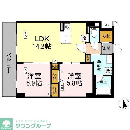 カスタリア西船橋II(2LDK/2階)の間取り写真
