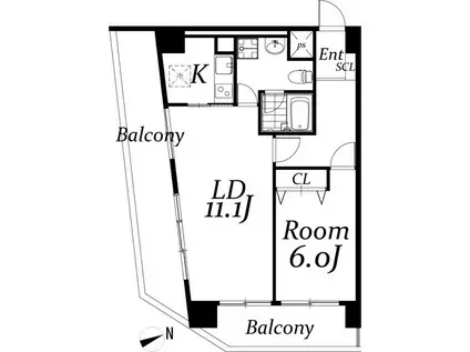 信越ビル(1LDK/7階)の間取り写真