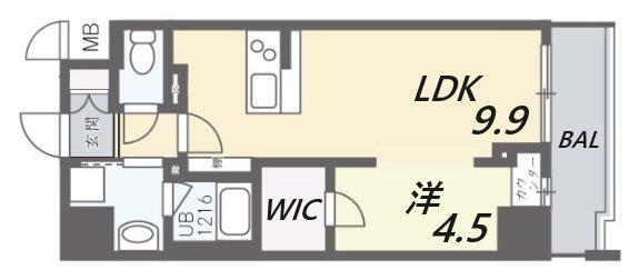 ルガールボニート新神戸(1LDK/9階)の間取り写真