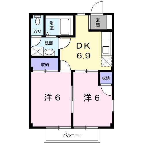 ヤマトハイツA(2DK/1階)の間取り写真