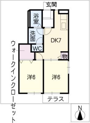 キャッスル巾 B(2DK/1階)の間取り写真