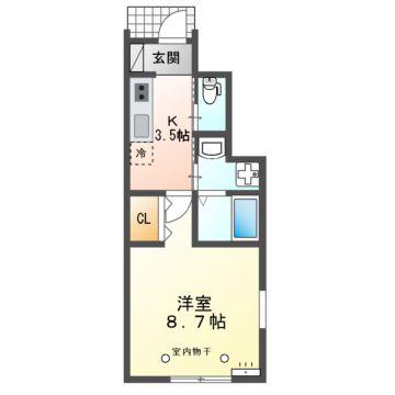 NOV さくら通(1K/1階)の間取り写真
