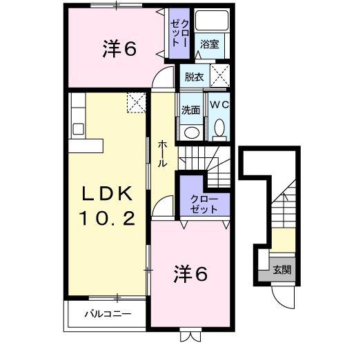 アスティオスA(2LDK/2階)の間取り写真