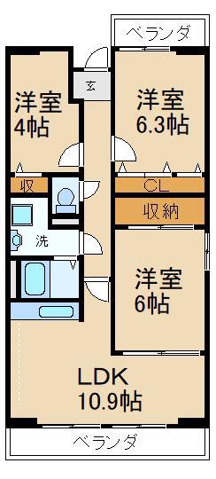 シャルル津田(3LDK/2階)の間取り写真